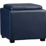 Stow Indigo 17.5" Leather Storage Ottoman