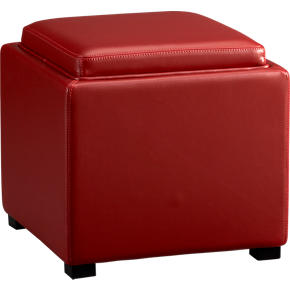 Stow Red 17.5 Leather Storage Ottoman
