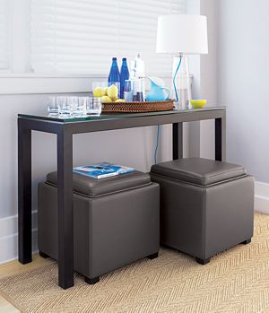 Stow Smoke 17.5" Leather Storage Ottoman