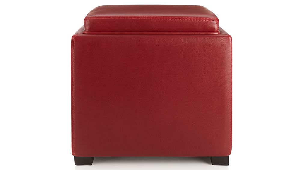Stow Red 17" Leather Storage Ottoman in Ottomans & Cubes Crate and Barrel