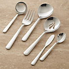 Strand 6-Piece Serving Set: serving set with serving spoon, serving fork, butter knife, gravy ladle, pierced spoon, sugar spoon.