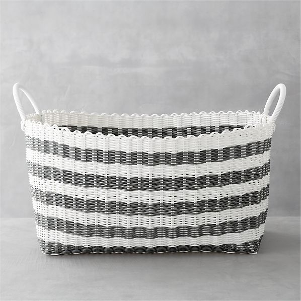 GreyWhite Stripe Laundry Hamper Crate and Barrel