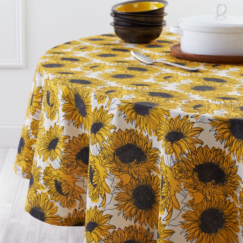 Sunflower 90" Round Tablecloth Crate and Barrel