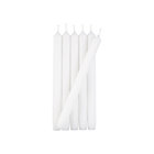 Set of six white taper candles.