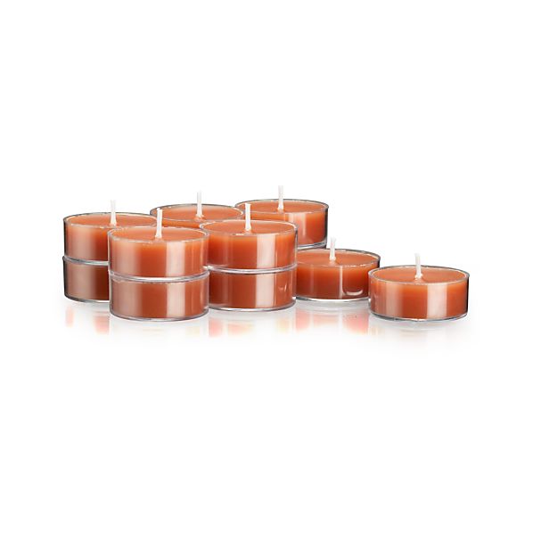 Set of 12 ClearCupped Orange Tealight Candles Crate and Barrel