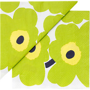 Set of 20 Marimekko Unikko Lime and Yellow Paper 6.5 Napkins