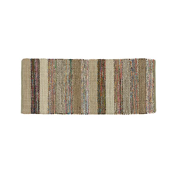 Wide Striped Grey Cotton 2.5'x6' Rag Rug Runner Crate and Barrel