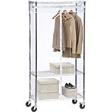 Work Mobile 3-Shelf Garment Rack with Clear Cover