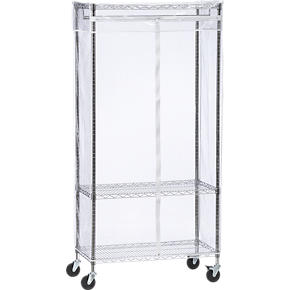 Work Mobile 3-Shelf Garment Rack with Clear Cover
