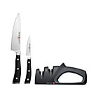 3-Piece Wüsthof® Classic Ikon Gift Set: 3.5" paring knife, 6" chef's knife and 2-stage handheld sharpener.