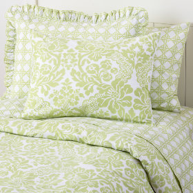 Green Lattice and Wallpaper Floral Bedding