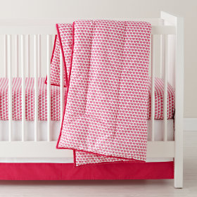 Fine Prints Reversible Crib Skirt (Pink Hearts)