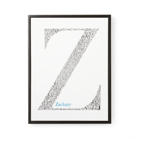 Alphabet Soup Personalized Wall Art (Blue Font w/Black Frame)