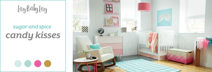 Our Candy Kisses baby girl nursery design highlights the girly nature of your new daughter with splashes of pink, but with a modern feel.