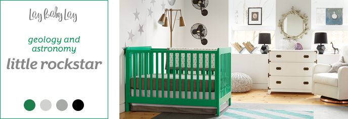 Our Little Rockstar nusery design incorporates modern nursery elements and pops of color to create a room for your baby that is science, with an edge.